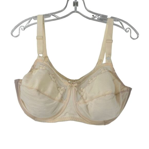 Bali Bra 0180 40D Comfort U Back Flower Embroidered Mesh Boned Beige Underwired - Picture 1 of 10